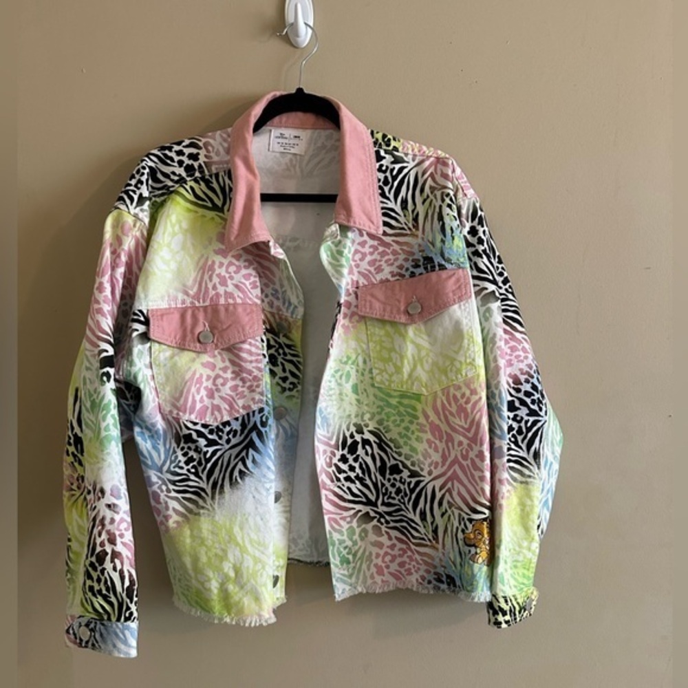 Animal Print Cropped Denim Jacket Size 12 Women ASOS X Disney The Lion King